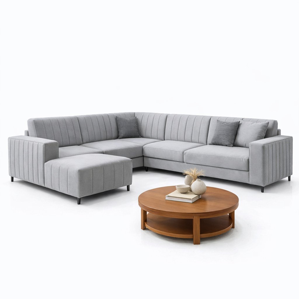 Modern Modular L-Shape Fabric Sofa with Vertical Channel Tufting - image 2