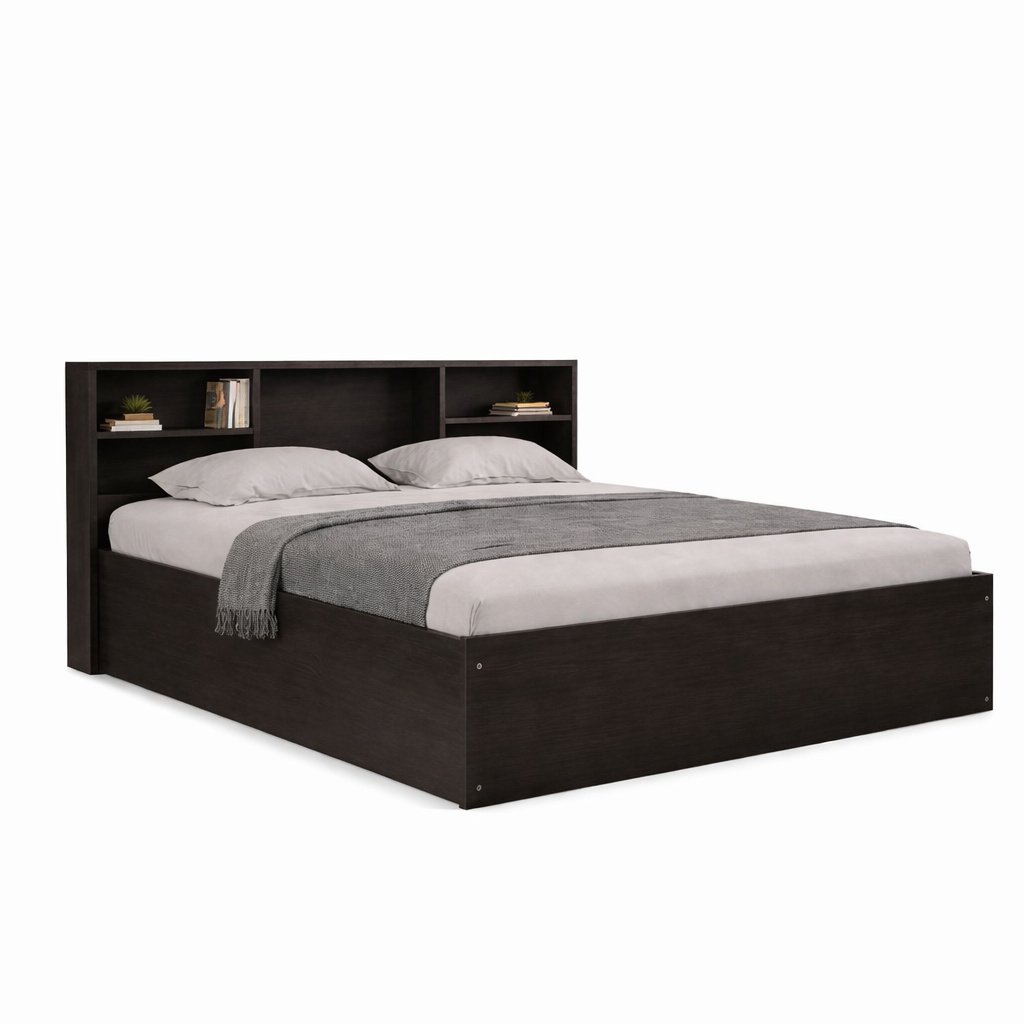 Modern Storage Bed Frame with Integrated Bookshelf Headboard - image 2