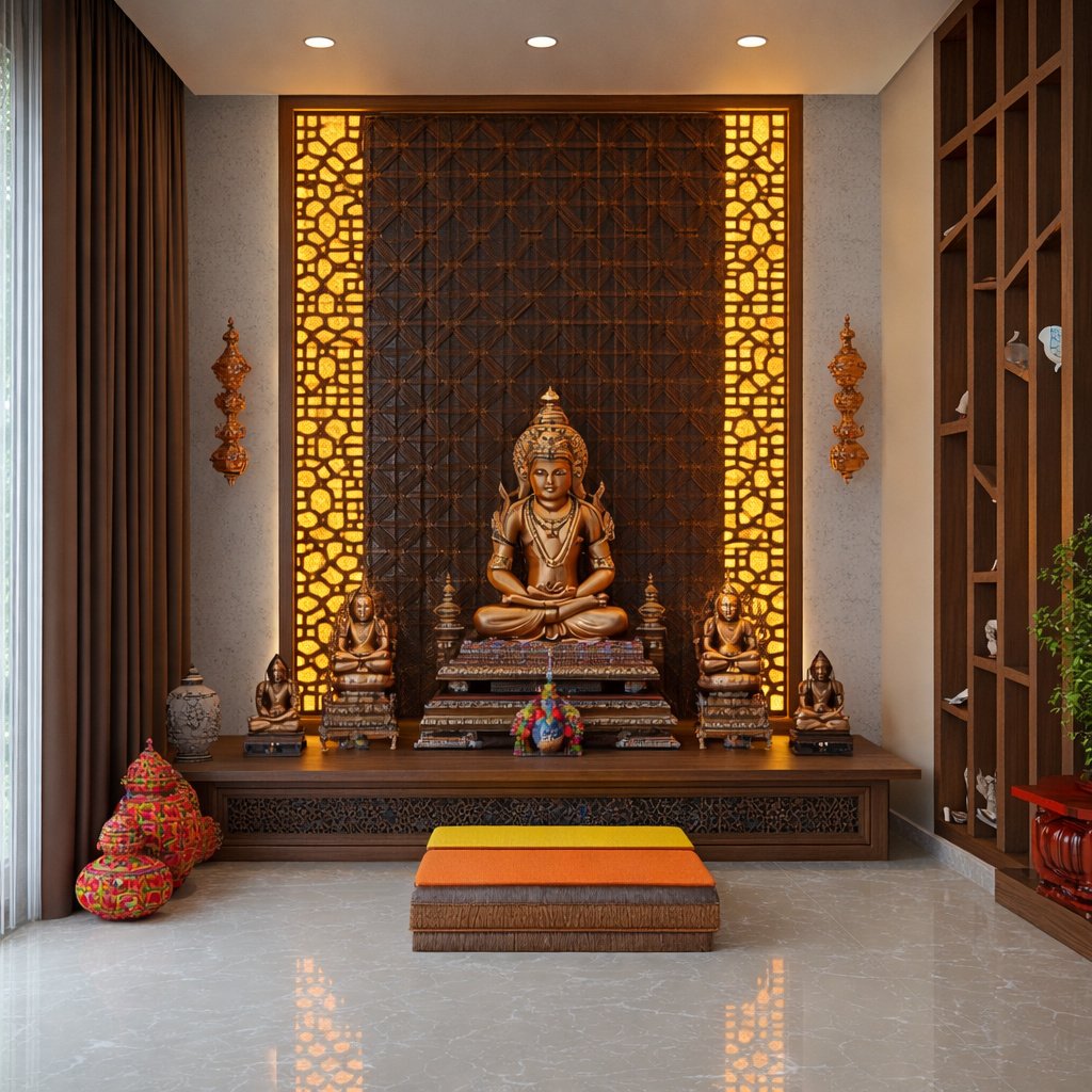 Pooja Back Wall CNC / Wooden Panelling - image 2