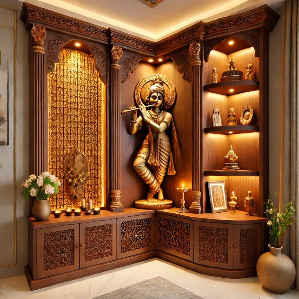Pooja Back Wall CNC / Wooden Panelling - image 3
