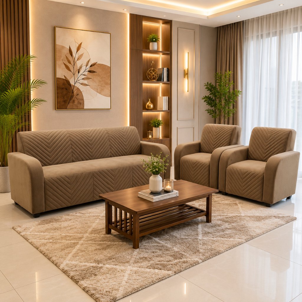 Chevron Quilted Upholstered Sofa Set