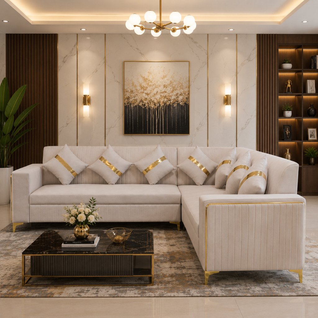 Imperial Gold Accent L-Shape Sofa