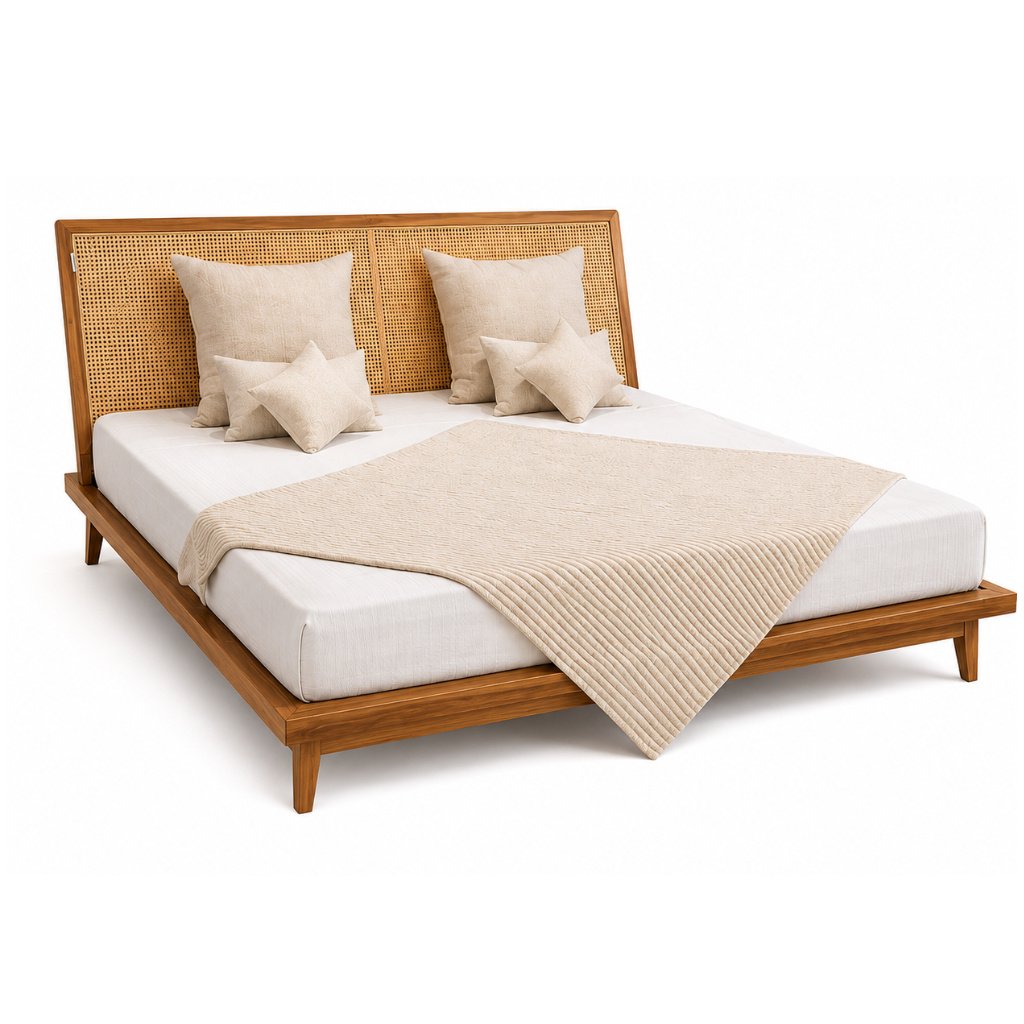 Scandinavian Cane Wood Platform Bed - image 2