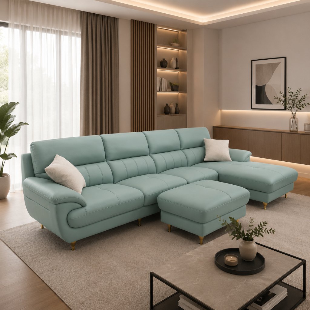 Aqua Luxe L-Shape Corner Sofa with Ottoman - image 2