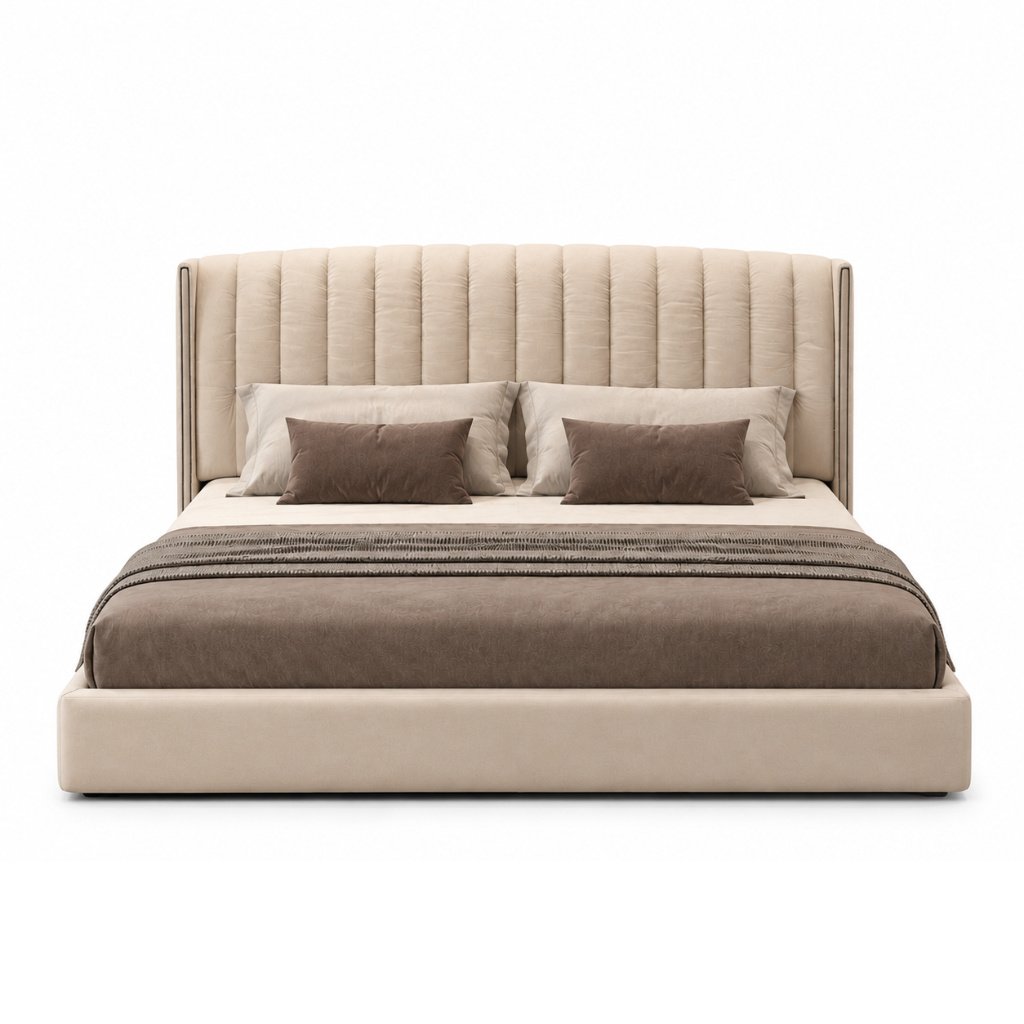 Serene Luxe Upholstered Bed with Designer Wall Panel - image 3